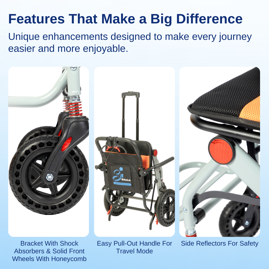 Aasraa Flyte Go Plus AR117S | Lightweight Travel Wheelchair (18 Inch Seat Width / MS Frame)
