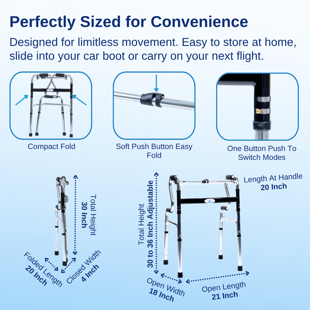 Aasraa Stepsure ARS05C | Aluminium Folding Step Walker With Dual Walking Modes (Shiny Finish)