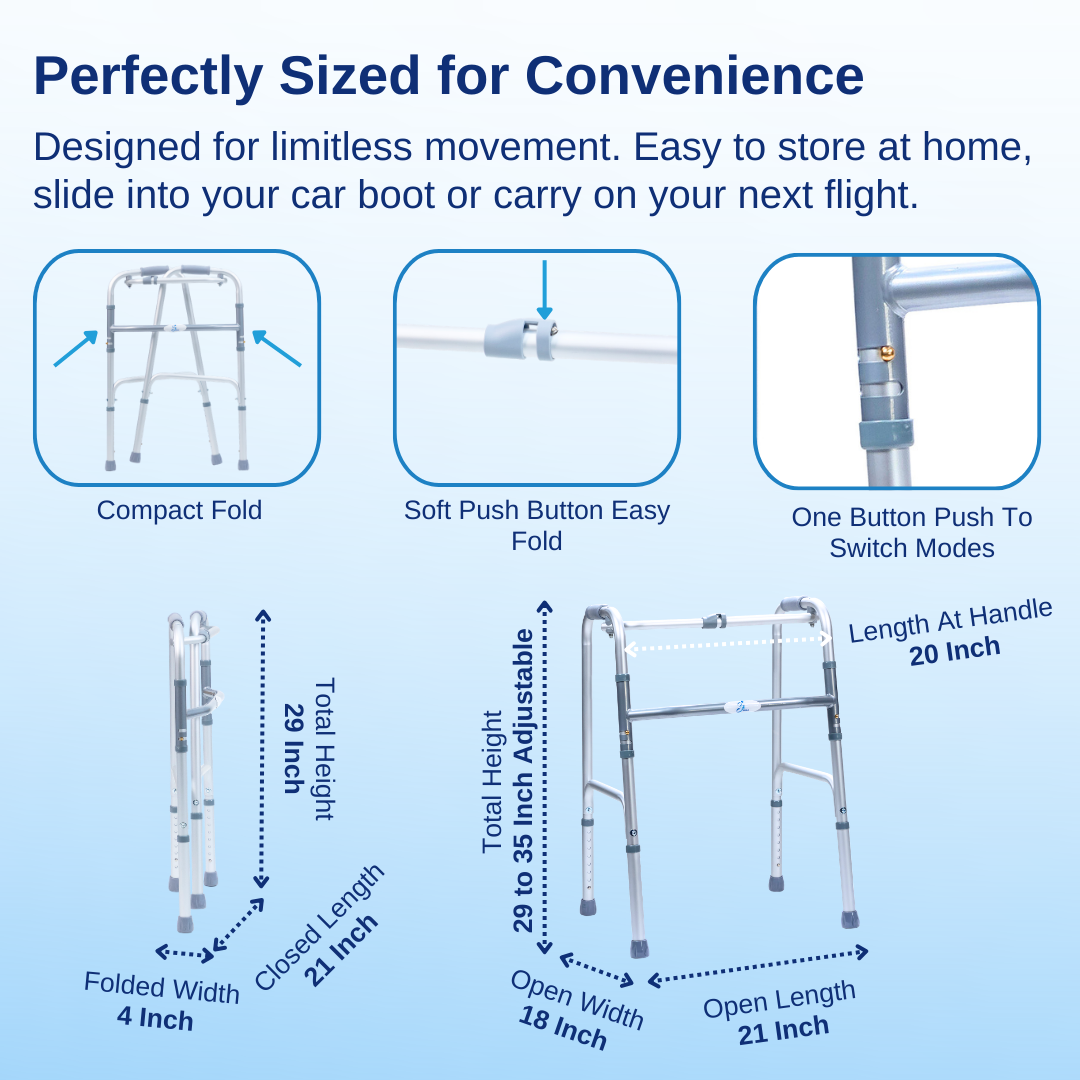 Aasraa Easystep ARW25A | Aluminium Folding Walker With Dual Walking Modes (Matt Finish)
