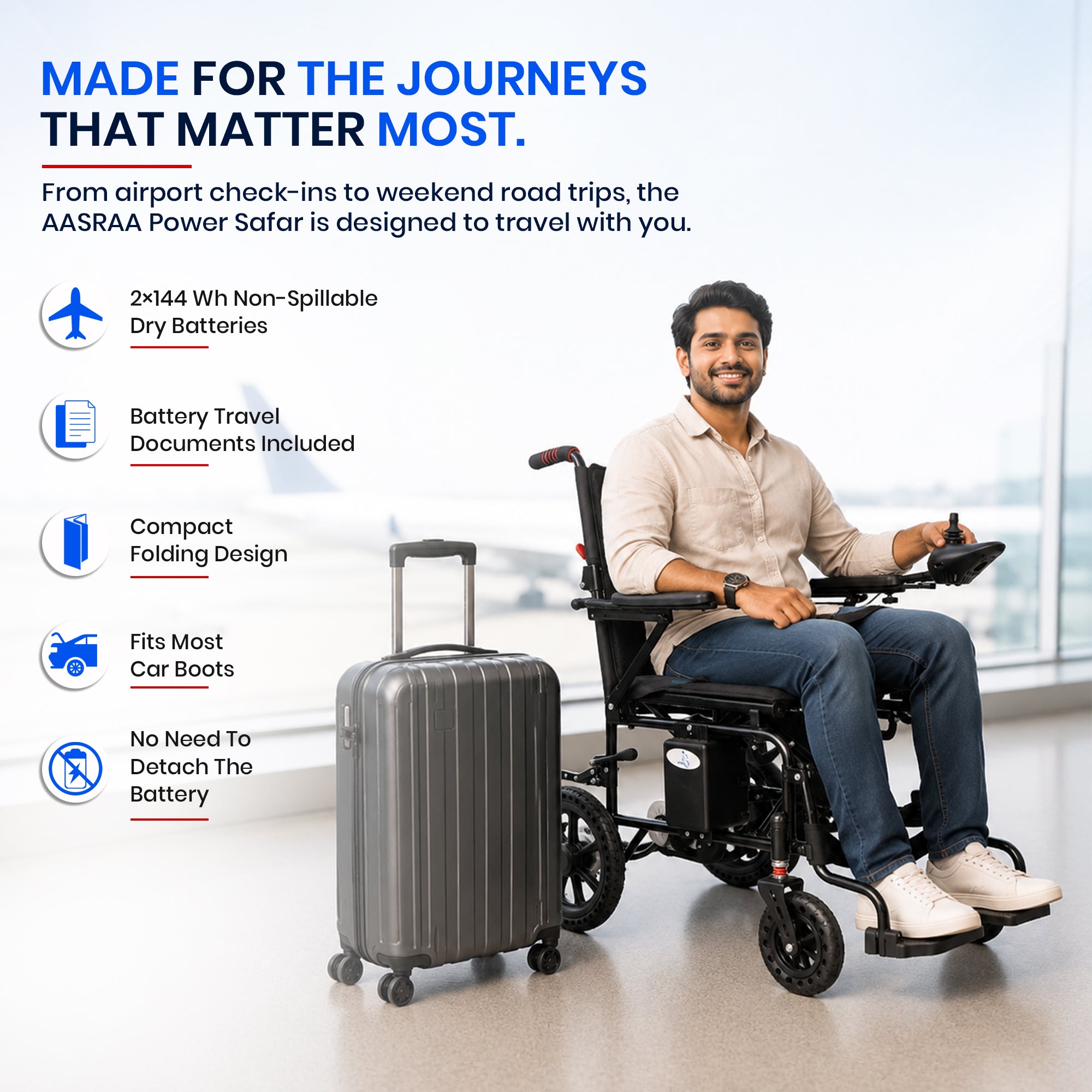 Aasraa Power Safar AR501B | Lightweight Compact Electric Wheelchair