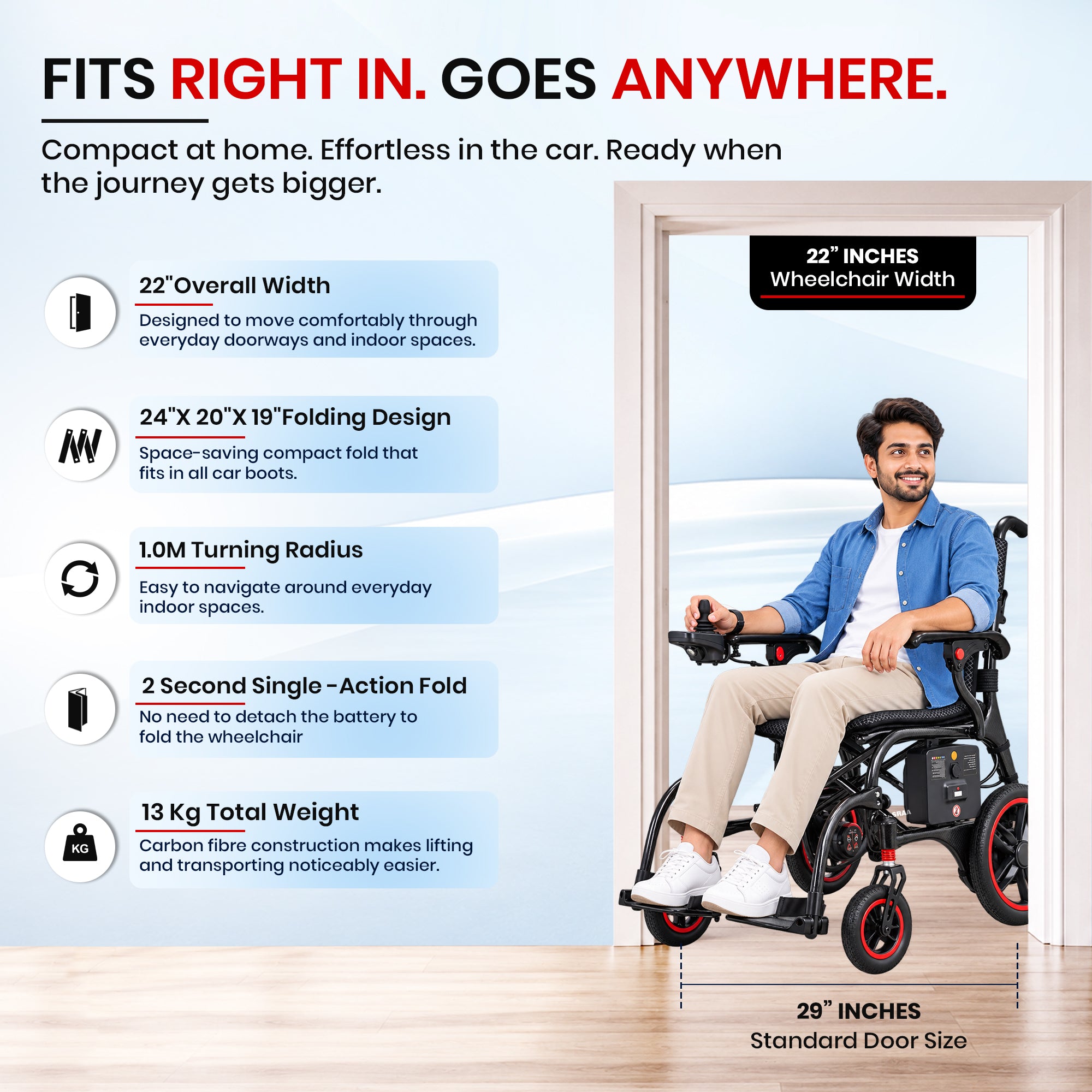 Aasraa Power Air 1 ARC01B | Ultra-Lightweight Carbon Fibre Electric Wheelchair