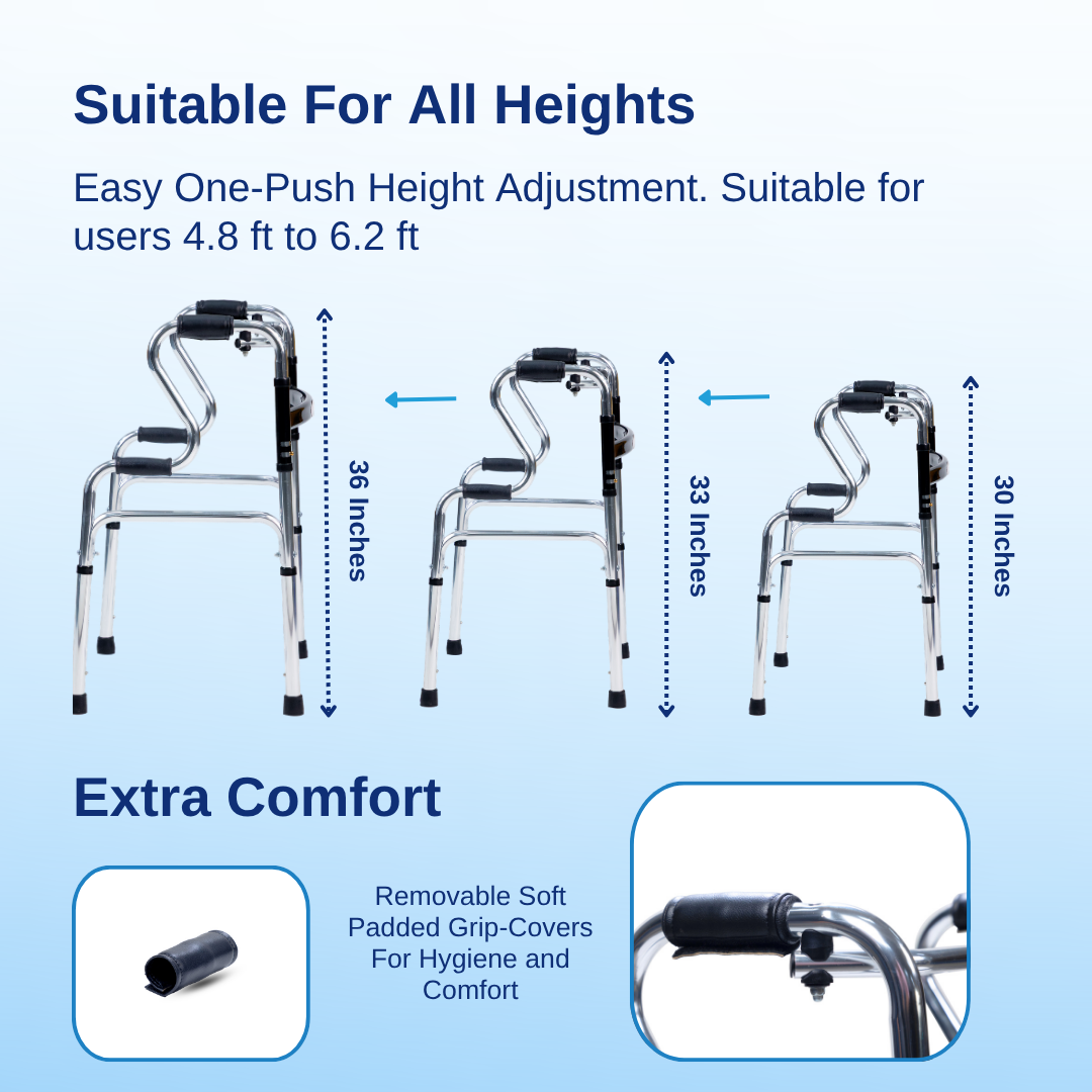 Aasraa Stepsure ARS05C | Aluminium Folding Step Walker With Dual Walking Modes (Shiny Finish)