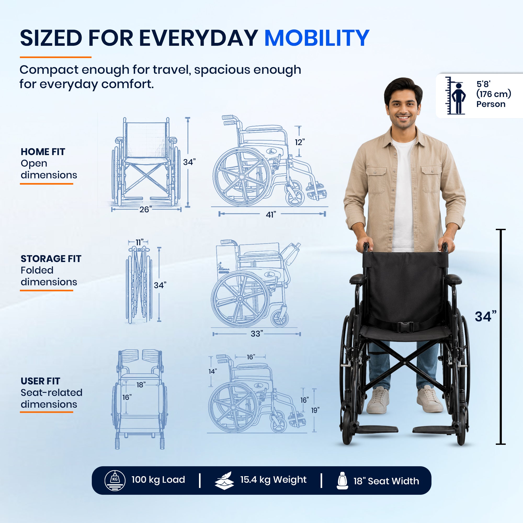 Aasraa Budget AR209B | Compact Folding Wheelchair