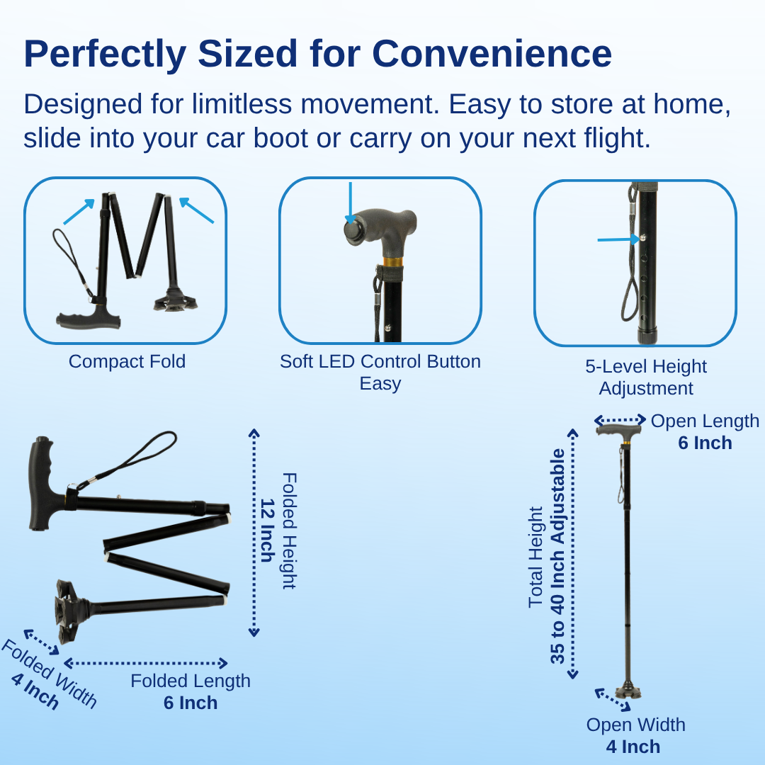 Aasraa Glow ARL55B | Folding Walking Stick With LED Light