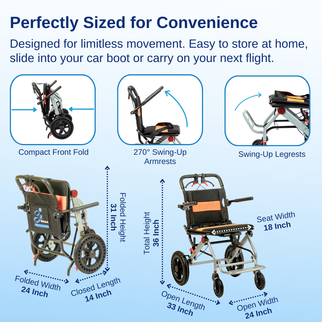 Aasraa Flyte Go Plus AR117S | Lightweight Travel Wheelchair (18 Inch Seat Width / MS Frame)