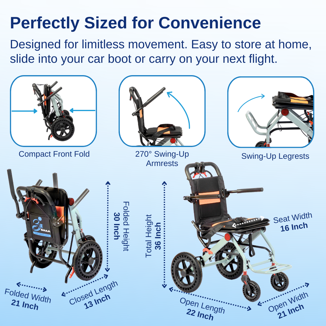 Aasraa Flyte Go AR107Y | Lightweight Travel Wheelchair (16 Inch Seat Width / MS Frame)