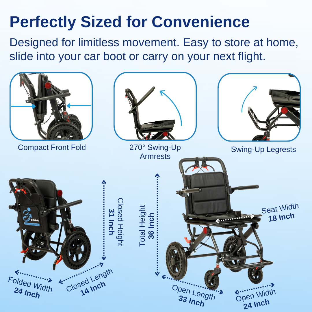 Aasraa Flyte Plus AR137B | Lightweight Travel Wheelchair (19 Inch Seat Width / AL Frame)