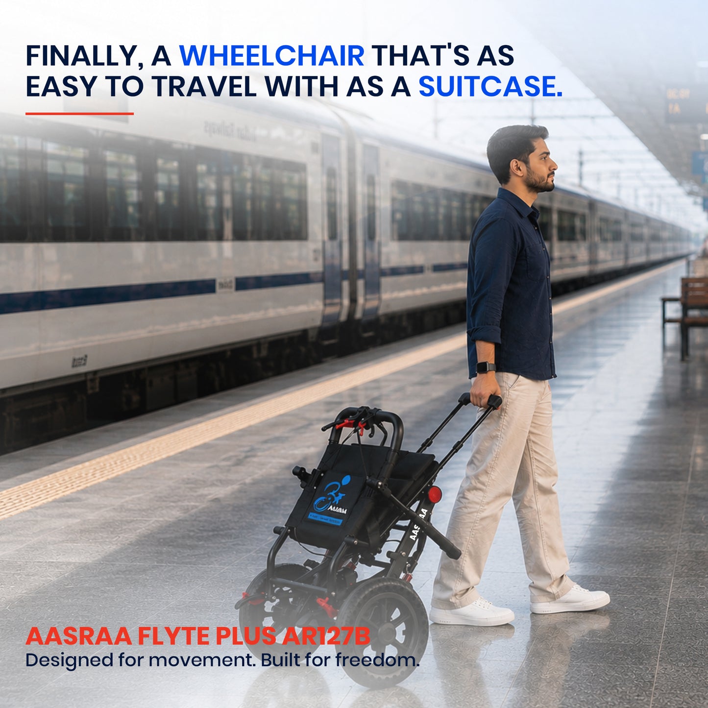 Aasraa Flyte Plus AR137B | Lightweight Travel Wheelchair (19 Inch Seat Width / AL Frame)