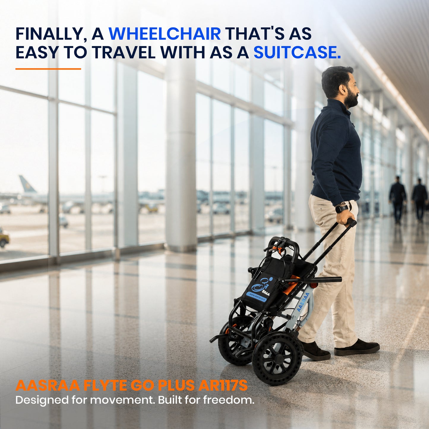 Aasraa Flyte Go Plus AR117S | Lightweight Travel Wheelchair (18 Inch Seat Width / MS Frame)