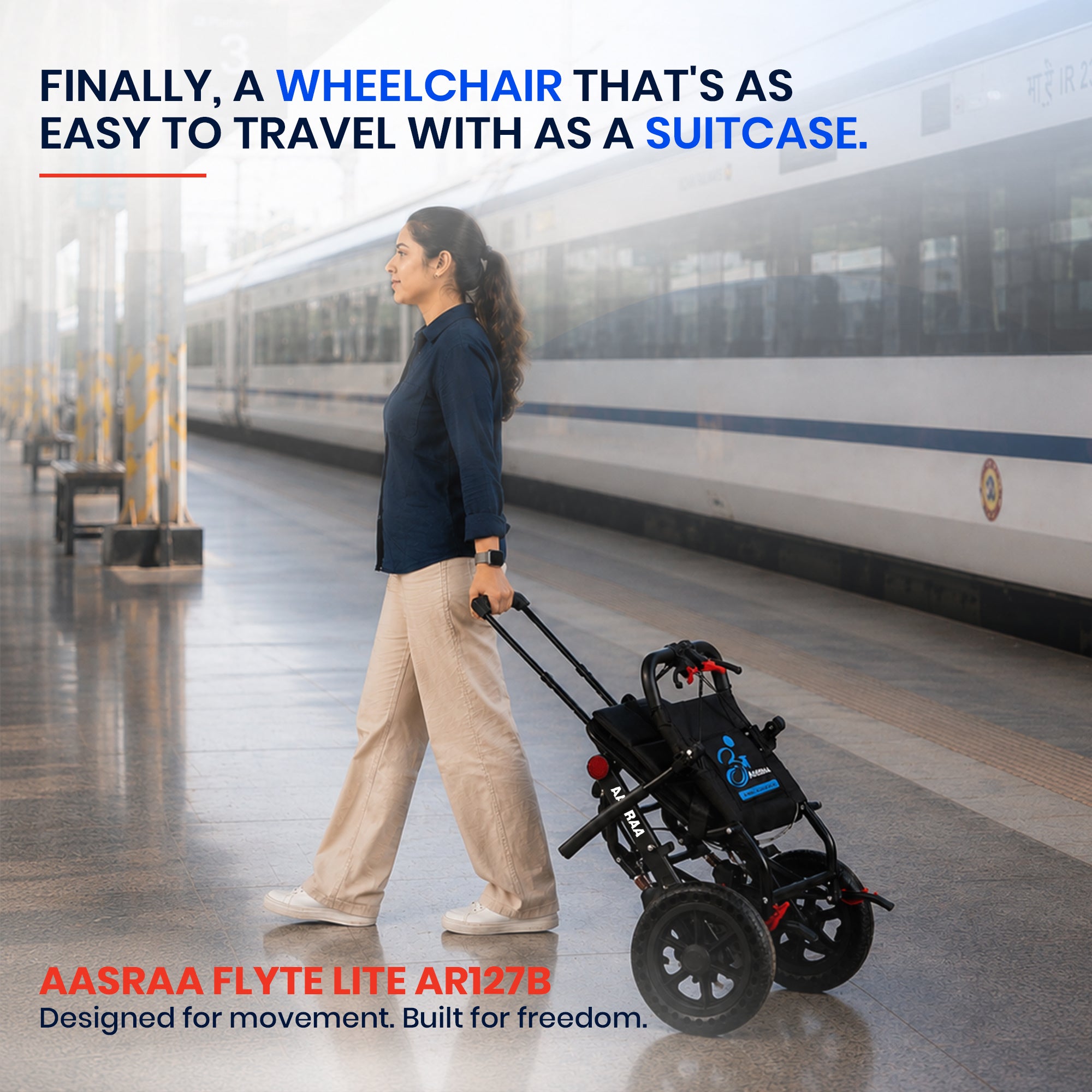 Aasraa Flyte Lite AR127B | Lightweight Travel Wheelchair (16 Inch Seat Width / AL Frame)