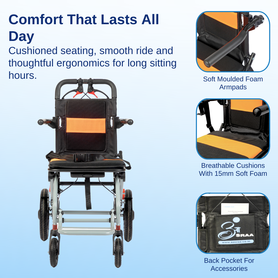 Aasraa Flyte Go AR107Y | Lightweight Travel Wheelchair (16 Inch Seat Width / MS Frame)