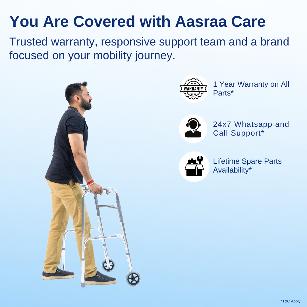 Aasraa Chromemate+ ARW35C | Aluminium Folding Walker With Wheels & Dual Walking Modes (Shiny Finish)