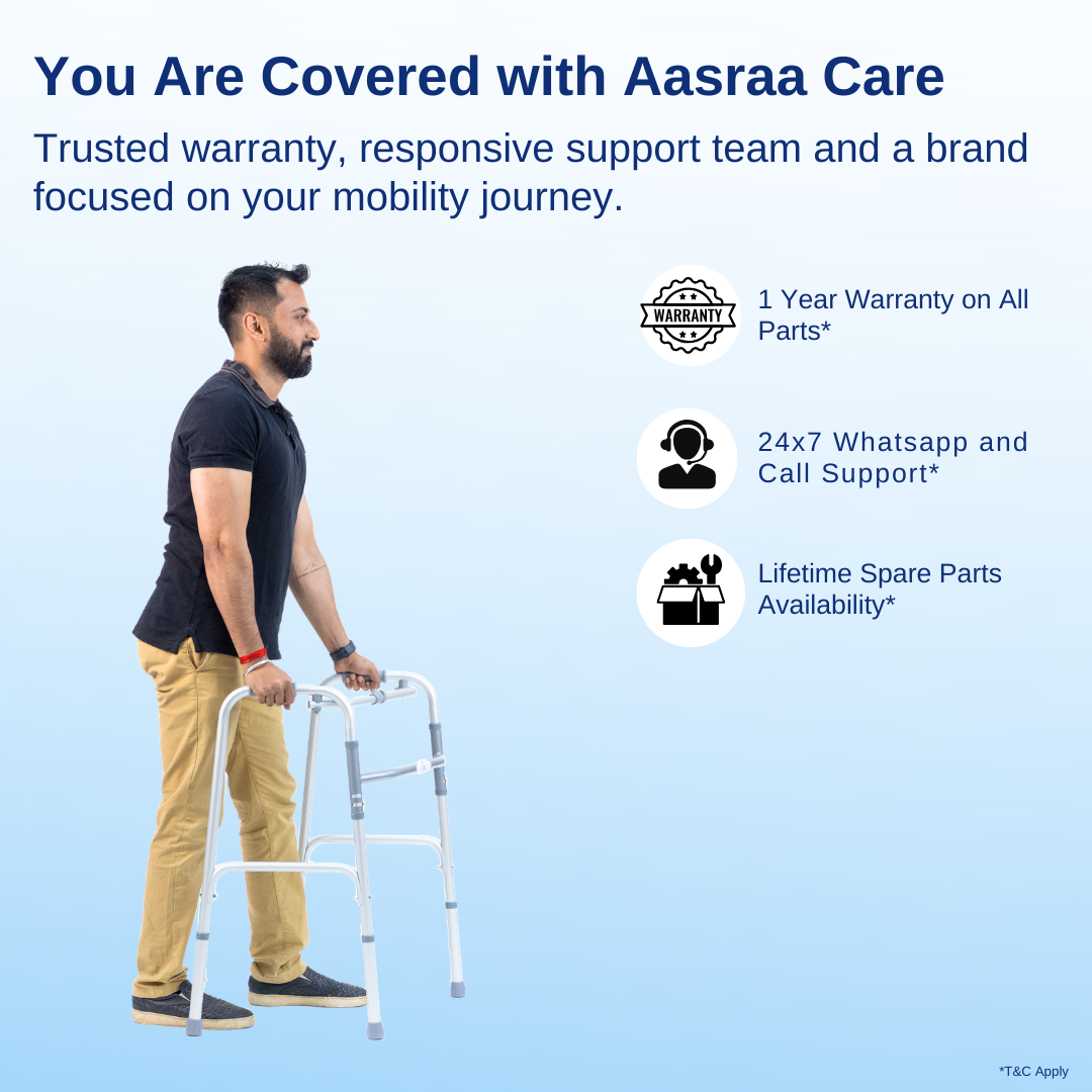 Aasraa Chromemate ARW15C | Aluminium Folding Walker With Dual Walking Modes (Shiny Finish)