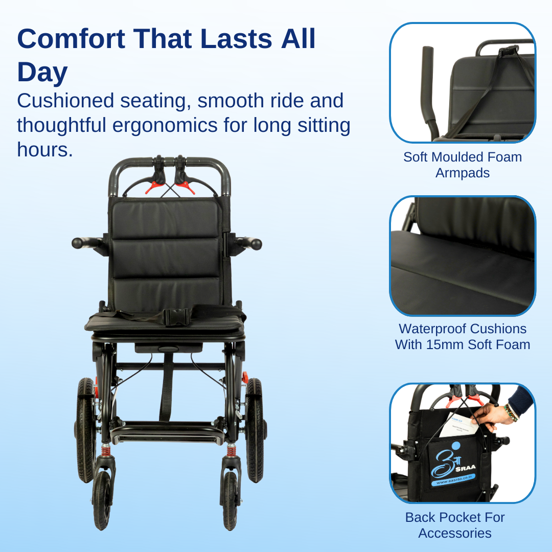 Aasraa Flyte Lite AR127B | Lightweight Travel Wheelchair (16 Inch Seat Width / AL Frame)