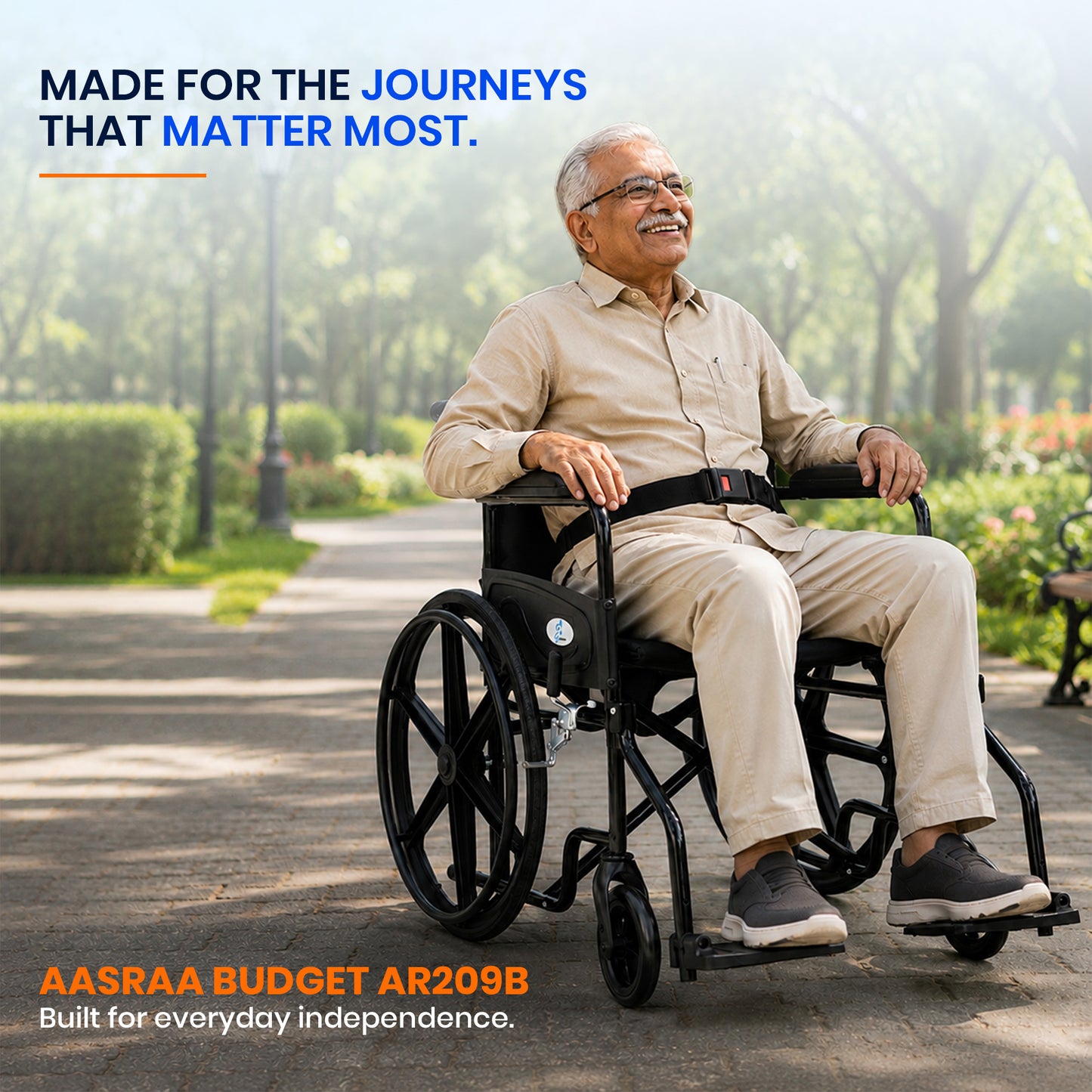 Aasraa Budget AR209B | Compact Folding Wheelchair
