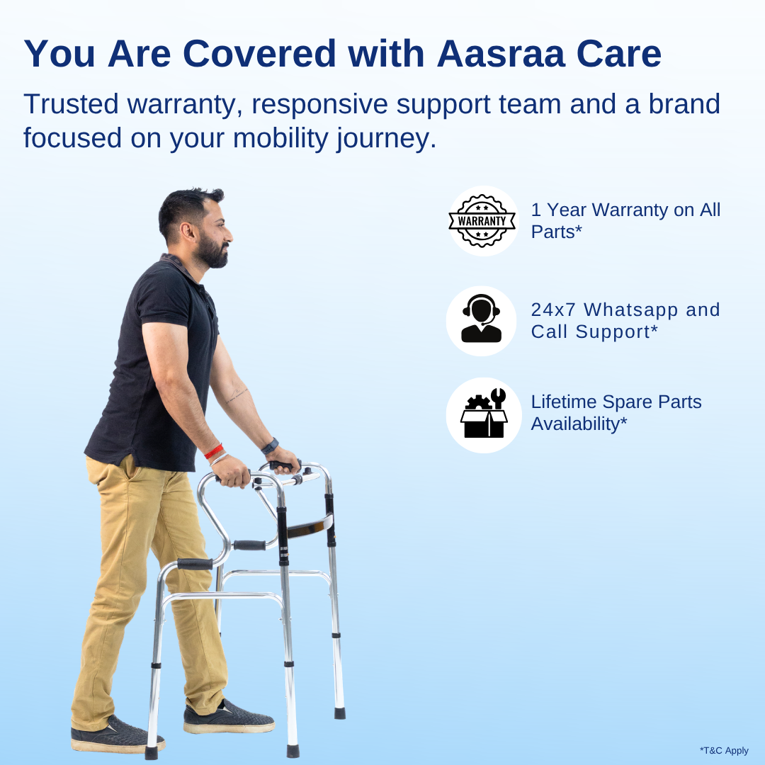 Aasraa Stepsure ARS05C | Aluminium Folding Step Walker With Dual Walking Modes (Shiny Finish)